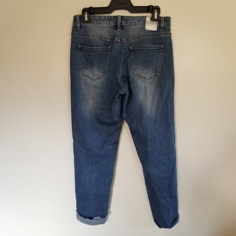 La Babité Denim Rolled Cuff Cropped Tapered Jeans Embroidered Stars